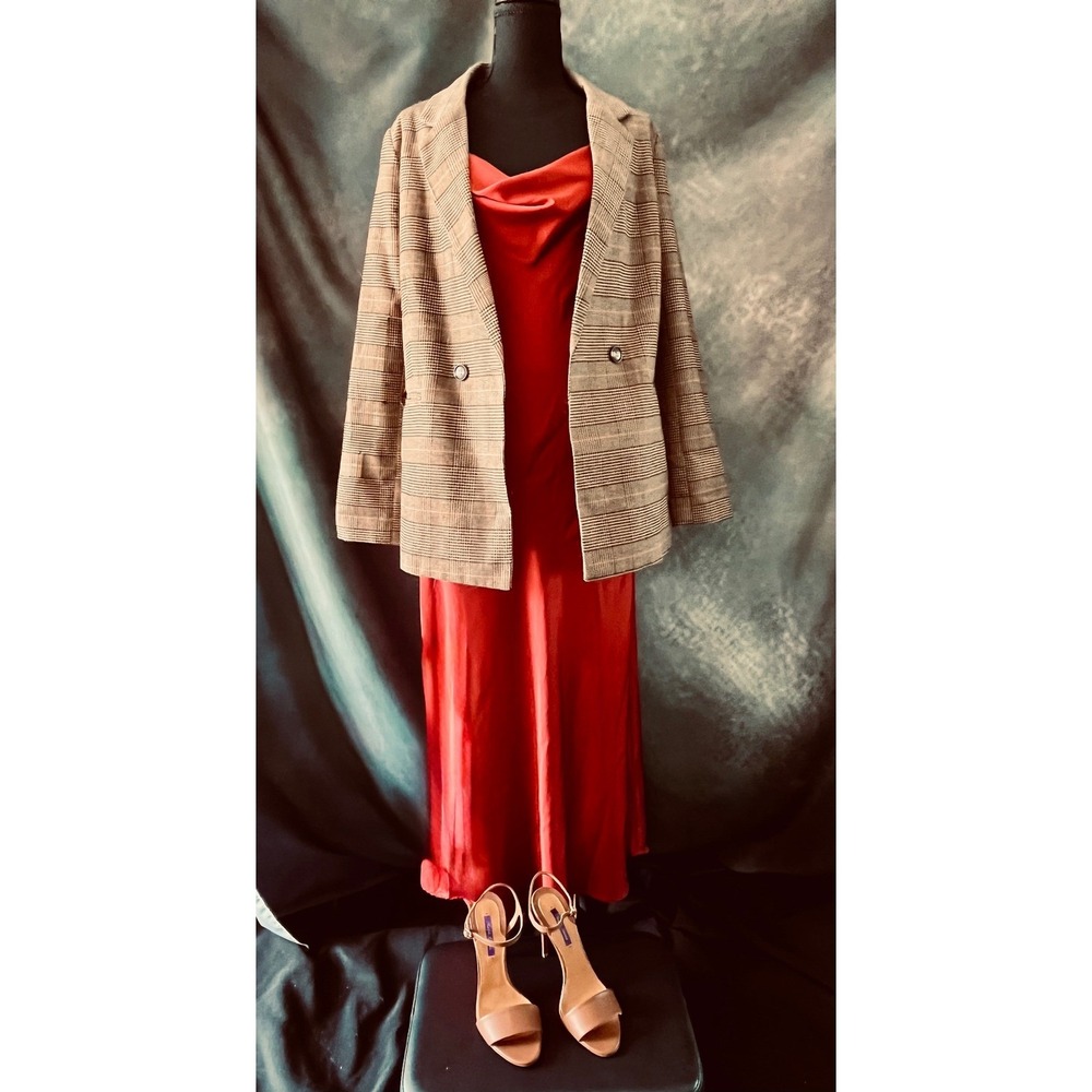 Nicole Miller NY Rust Satin‎ Cowl Neck Slip Dress Midi Evening Party Size Medium - Picture 5 of 9